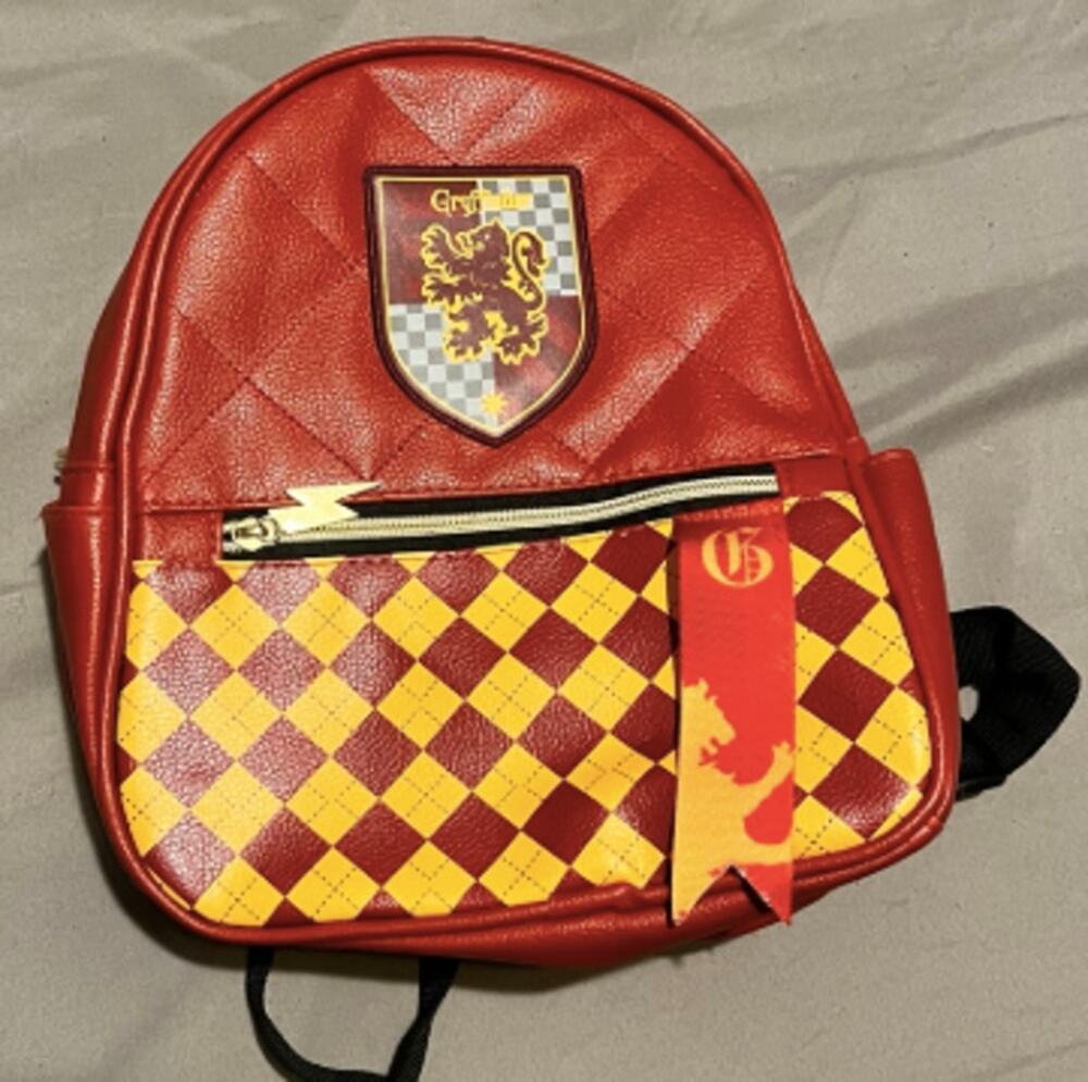 Harry Potter Gryffindor Mini Backpack Red Gold Argyle Faux Leather Crest